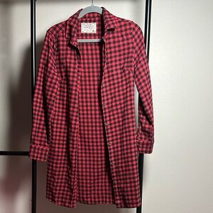Red Plaid Long Sleeve Dress